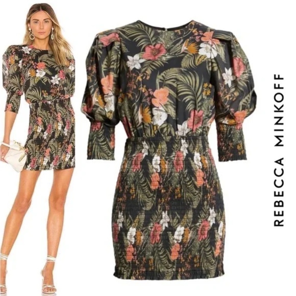 Rebecca Minkoff Floral Mini Dress - Black, Green, Pink, White